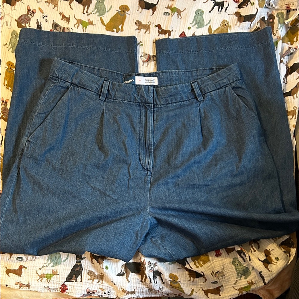 Old Navy Blue High Rise Adjustable Waist Wide Leg Jeans